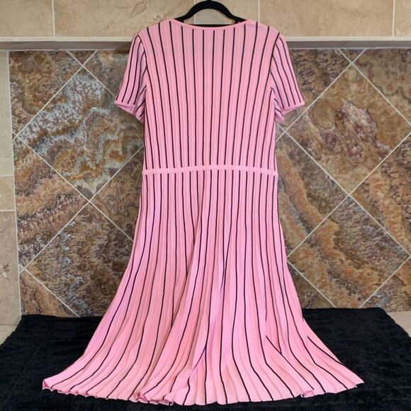 Women’s Pink and Black Stripe A-Line Midi Sweater Dress by Ming Wang Medium - Picture 3 of 8